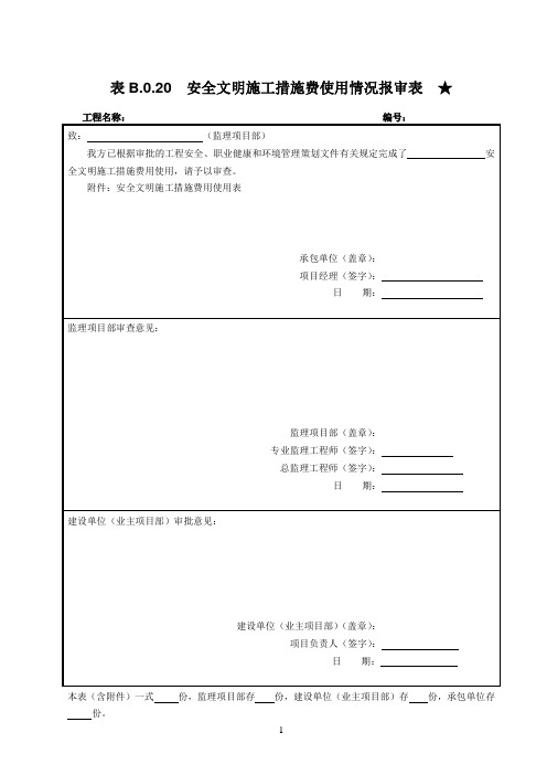 附表3-9-2 安全文明施工措施费使用情况报审表