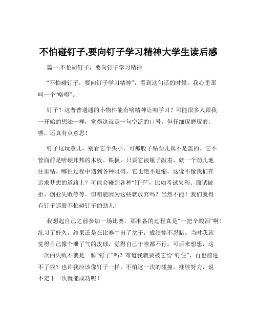 不怕碰钉子,要向钉子学习精神大学生读后感