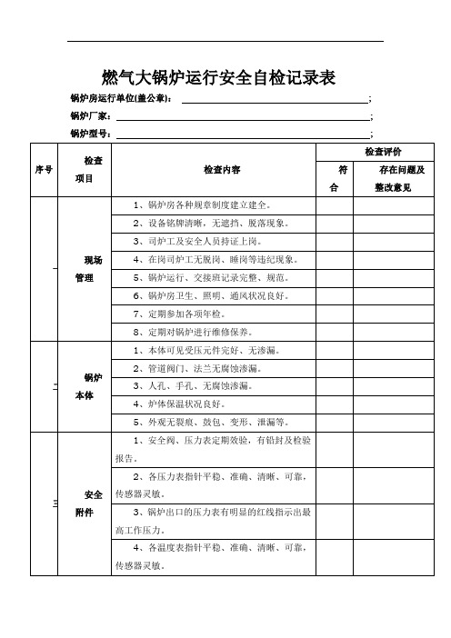 天然气大锅炉安全自检记录表