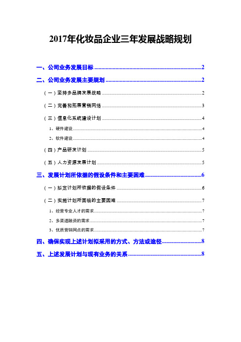 2017年化妆品企业三年发展战略规划