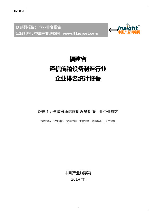 福建省通信传输设备制造行业企业排名统计报告