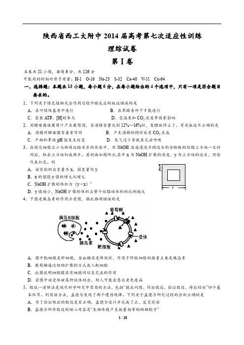 陕西省西工大附中2014届高考第七次适应性训练理综试卷