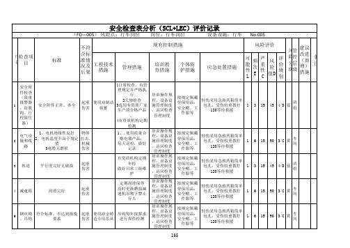 行车风险辨识安全检查表(SCL)+(LEC)评价记录