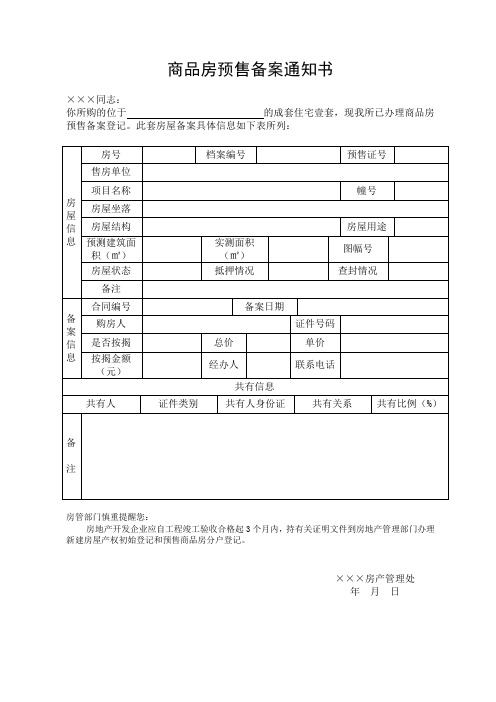 商品房预售备案通知书