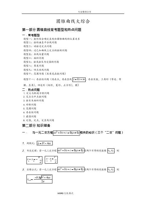 (完整)(整理)圆锥曲线常考题型总结-配有大题及练习,推荐文档