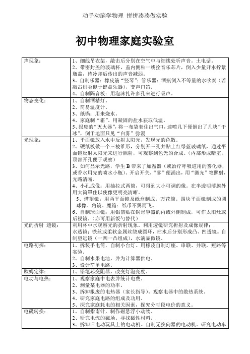 初中物理家庭实验室