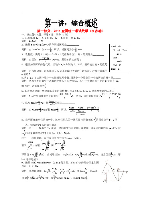 2012年高考数学一轮复习资料 第1讲 走进高考综合概述.doc