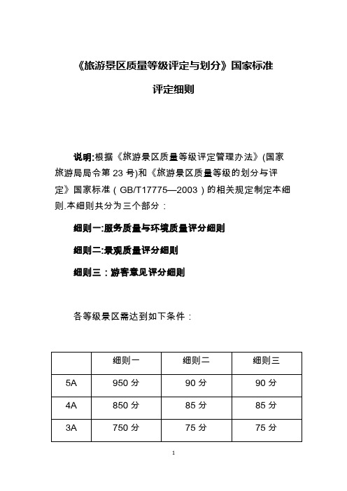 旅游景区质量等级评定标准A