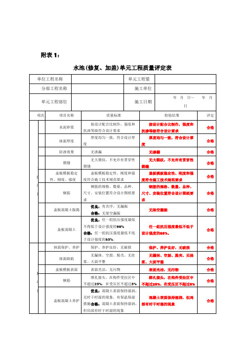 农村饮水工程质量评定表格