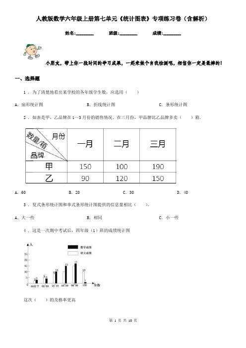 人教版数学六年级上册第七单元《统计图表》专项练习卷(含解析)