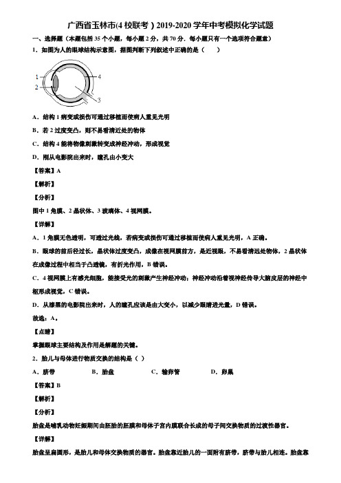 广西省玉林市(4校联考)2019-2020学年中考模拟化学试题含解析