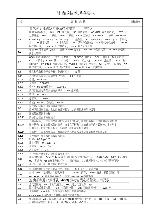 耶格大肺全套招标参数