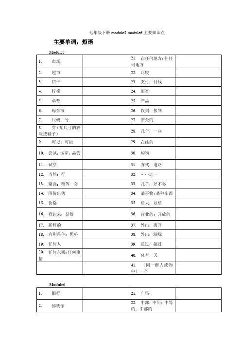 外研版(2012新版)七年级下 module5~module6知识点