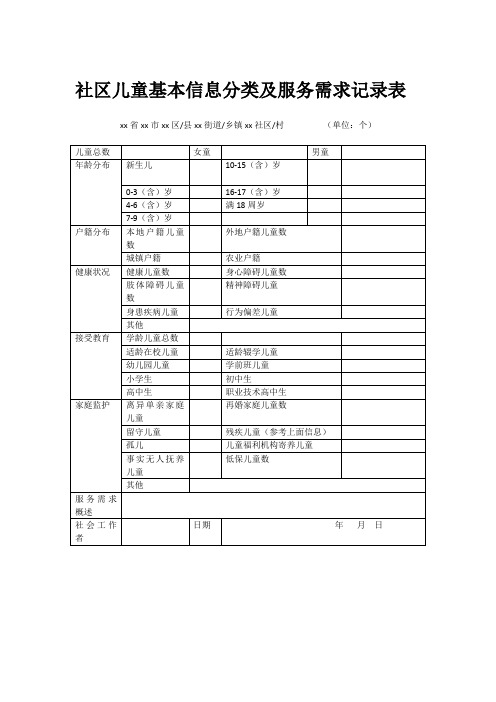 社区儿童基本信息分类及服务需求记录表