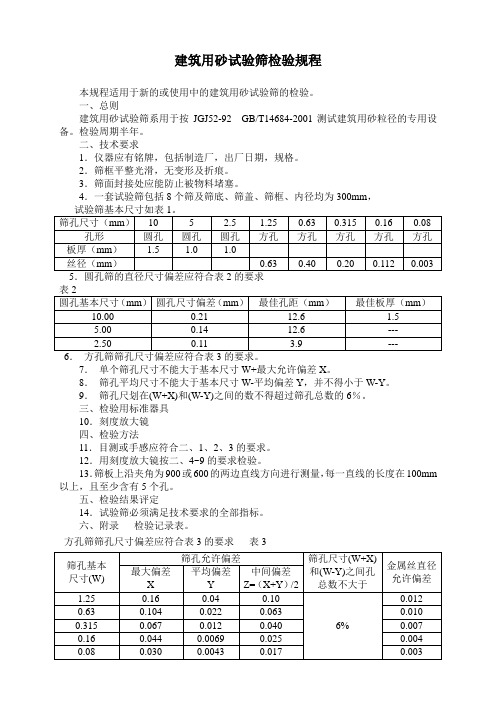 建筑用砂试验筛检验规程