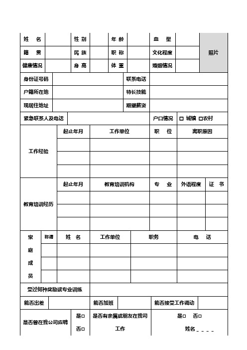 公司新员工入职申请表求职简历表