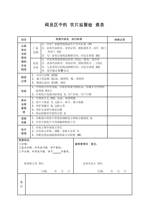 中药饮片专项检查表