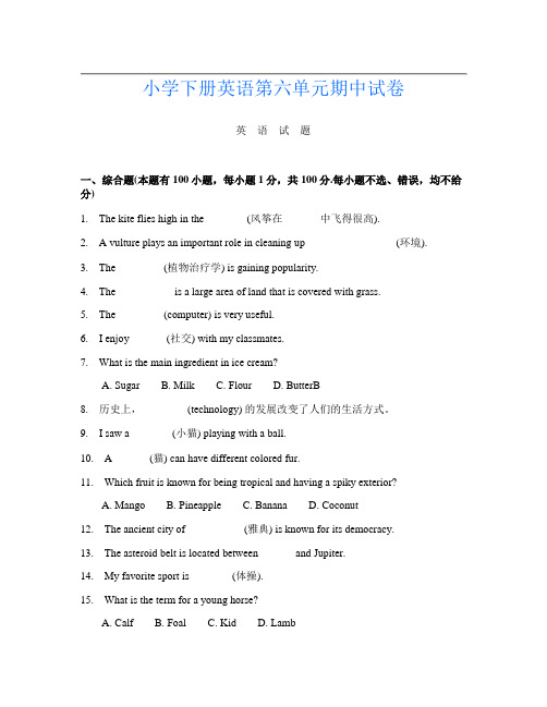 小学下册U卷英语第六单元期中试卷