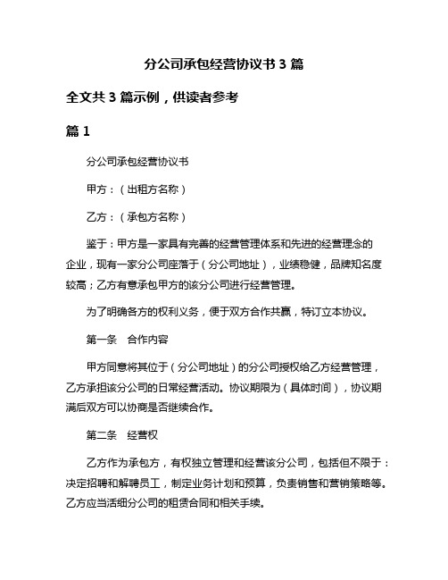 分公司承包经营协议书3篇