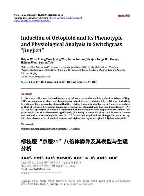 柳枝稷“京稷31”八倍体诱导及其表型与生理 分析