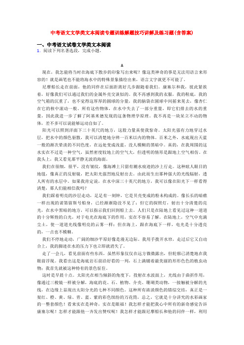 中考语文文学类文本阅读专题训练解题技巧讲解及练习题(含答案)