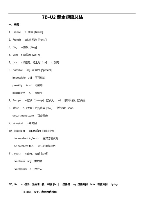 沪教版初中英语七年级下册第单二元课本总结