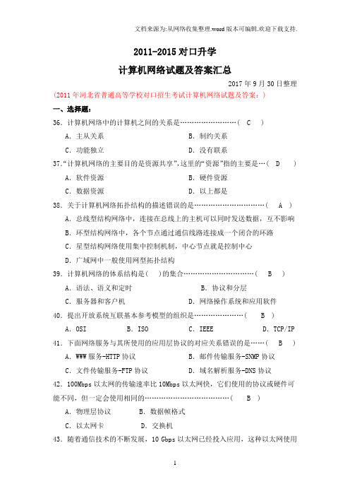 2011-2015计算机对口升学网络试题汇总