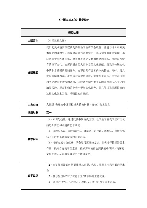 高中美术_中国玉石文化教学设计学情分析教材分析课后反思