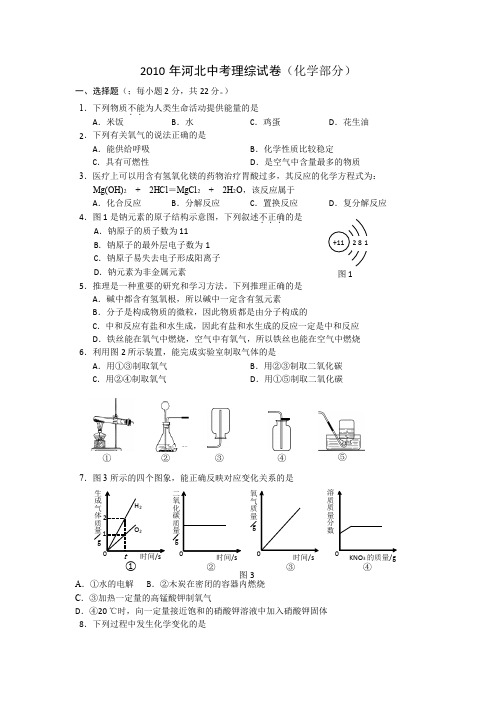 2010年河北中考化学卷含答案