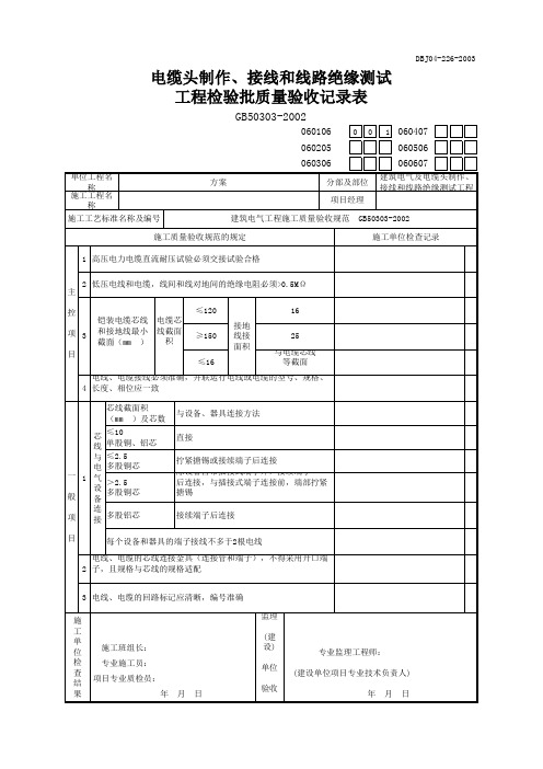 电缆头制作、接线和线路绝缘测试工程检验批质量验收记录表