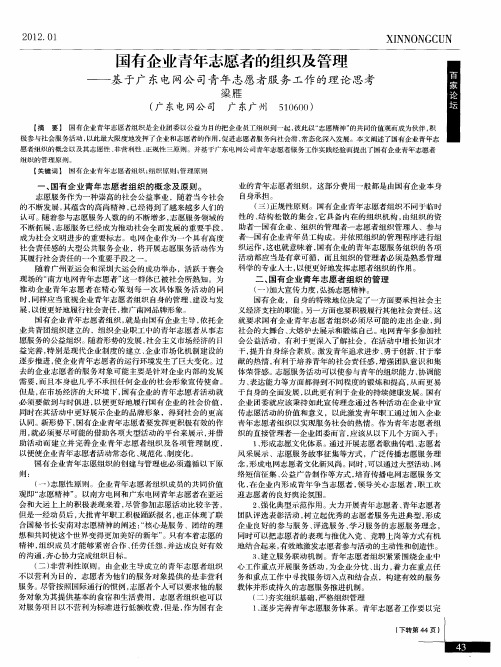 国有企业青年志愿者的组织及管理——基于广东电网公司青年志愿者服务工作的理论思考