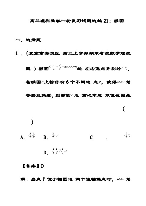 最新高三理科数学一轮复习试题精选21椭圆(含解析)