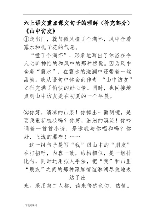 人教版六年级语文(上册)_重点课文句子的含义(修改稿)