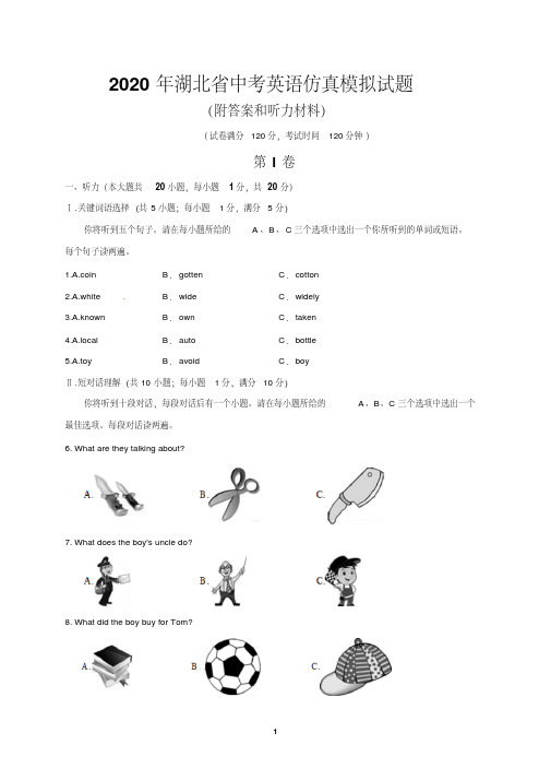 2020年湖北省中考英语仿真模拟试题(附答案和听力材料)