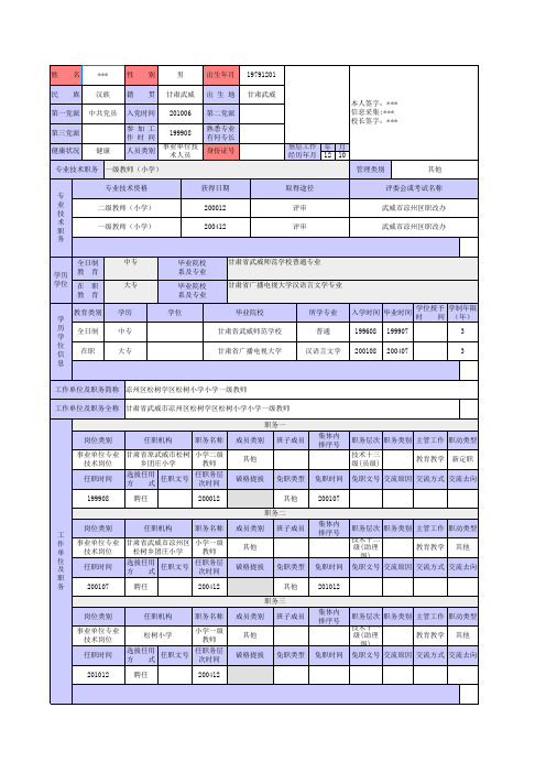 公务员信息采集样表