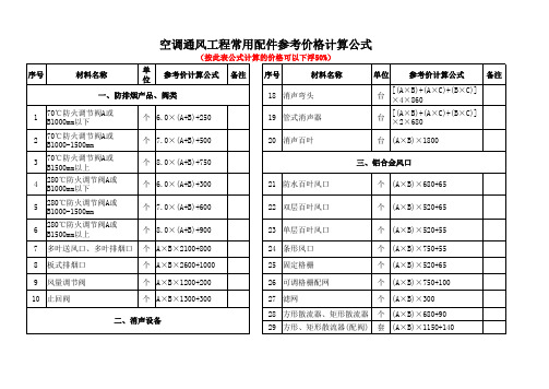 空调通风工程常用附件价格计算公式