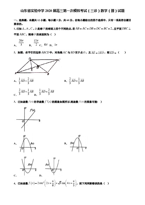 【附加15套高考模拟试卷】山东省实验中学2020届高三第一次模拟考试(三诊)数学(理)试题含答案