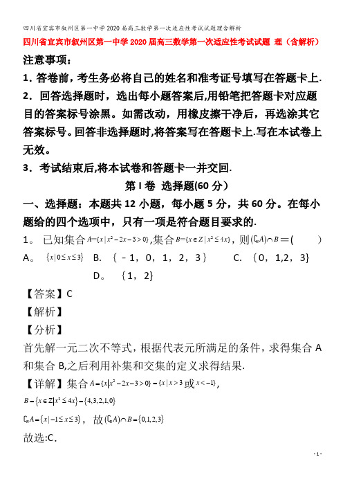 宜宾市叙州区第一中学2020届高三数学第一次适应性考试试题理含解析