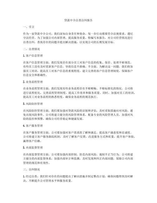 贷款中介自查自纠报告