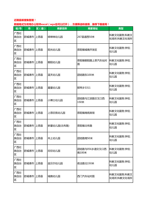 2020新版广西壮族自治区防城港市上思县幼儿园工商企业公司商家名录名单黄页联系方式电话大全48家
