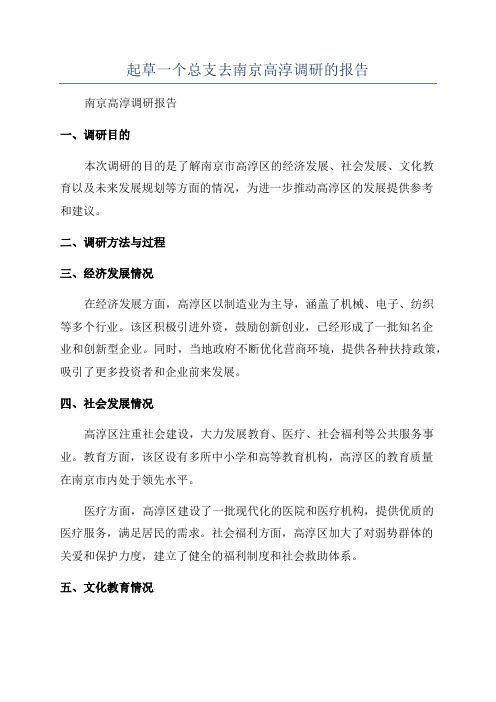 起草一个总支去南京高淳调研的报告