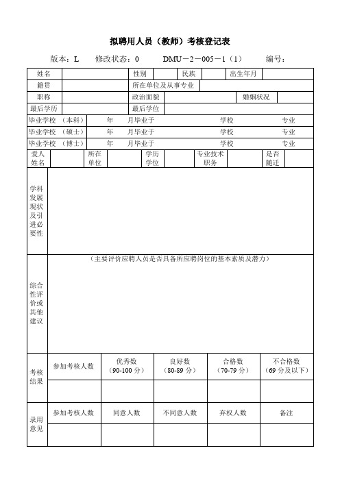 拟聘用人员教师考核登记表