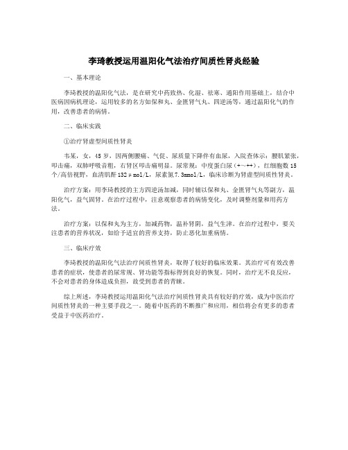 李琦教授运用温阳化气法治疗间质性肾炎经验