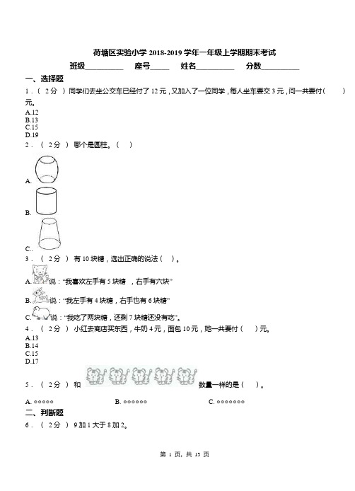 荷塘区实验小学2018-2019学年一年级上学期期末考试