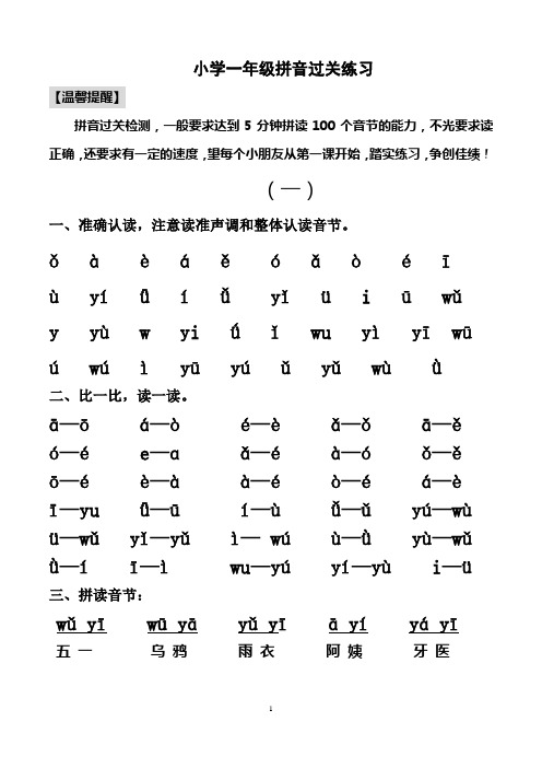 小学一年级拼音过关练习