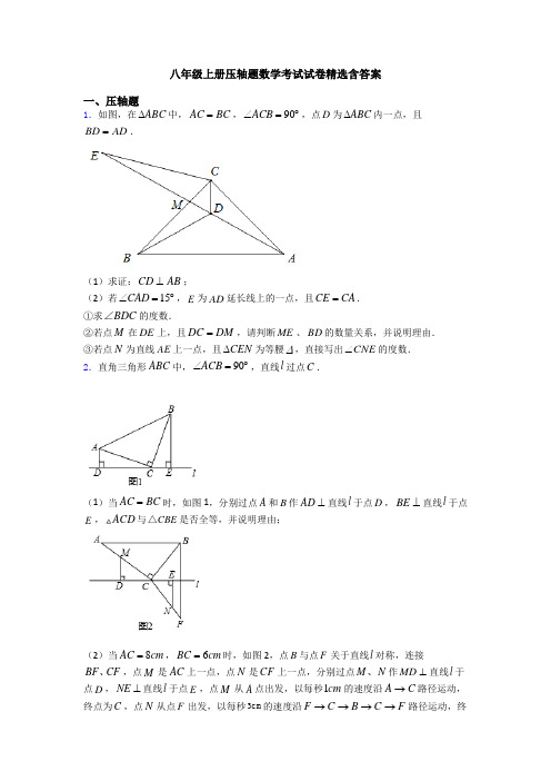 八年级上册压轴题数学考试试卷精选含答案