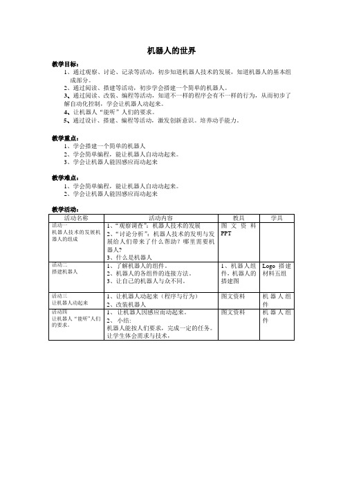 五年级下册科学教案-7 机器人世界｜沪教版 