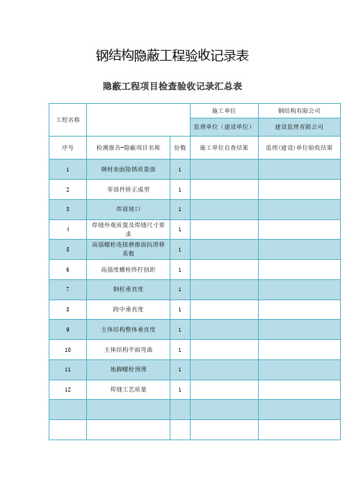 钢结构隐蔽工程验收记录表(一系列表格全面)