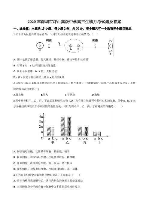 2020年深圳市坪山高级中学高三生物月考试题及答案