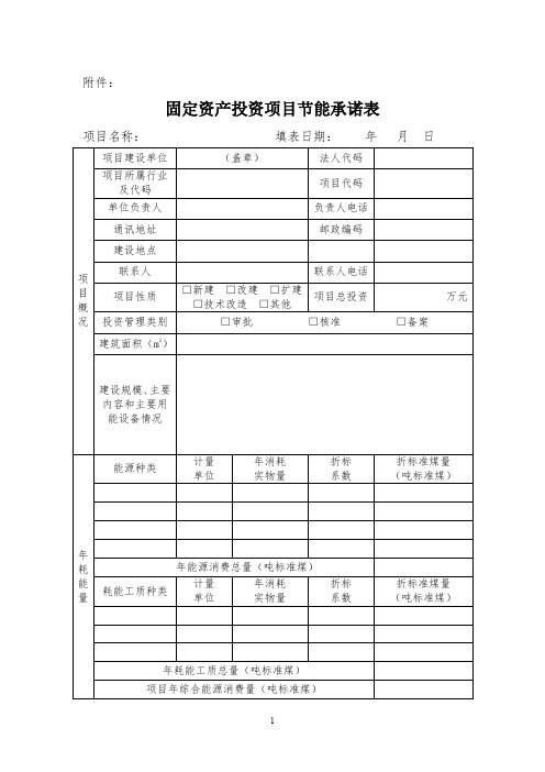 固定资产投资项目节能承诺表